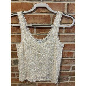 Express Womens Sequin Tank Top Size S White & Beige